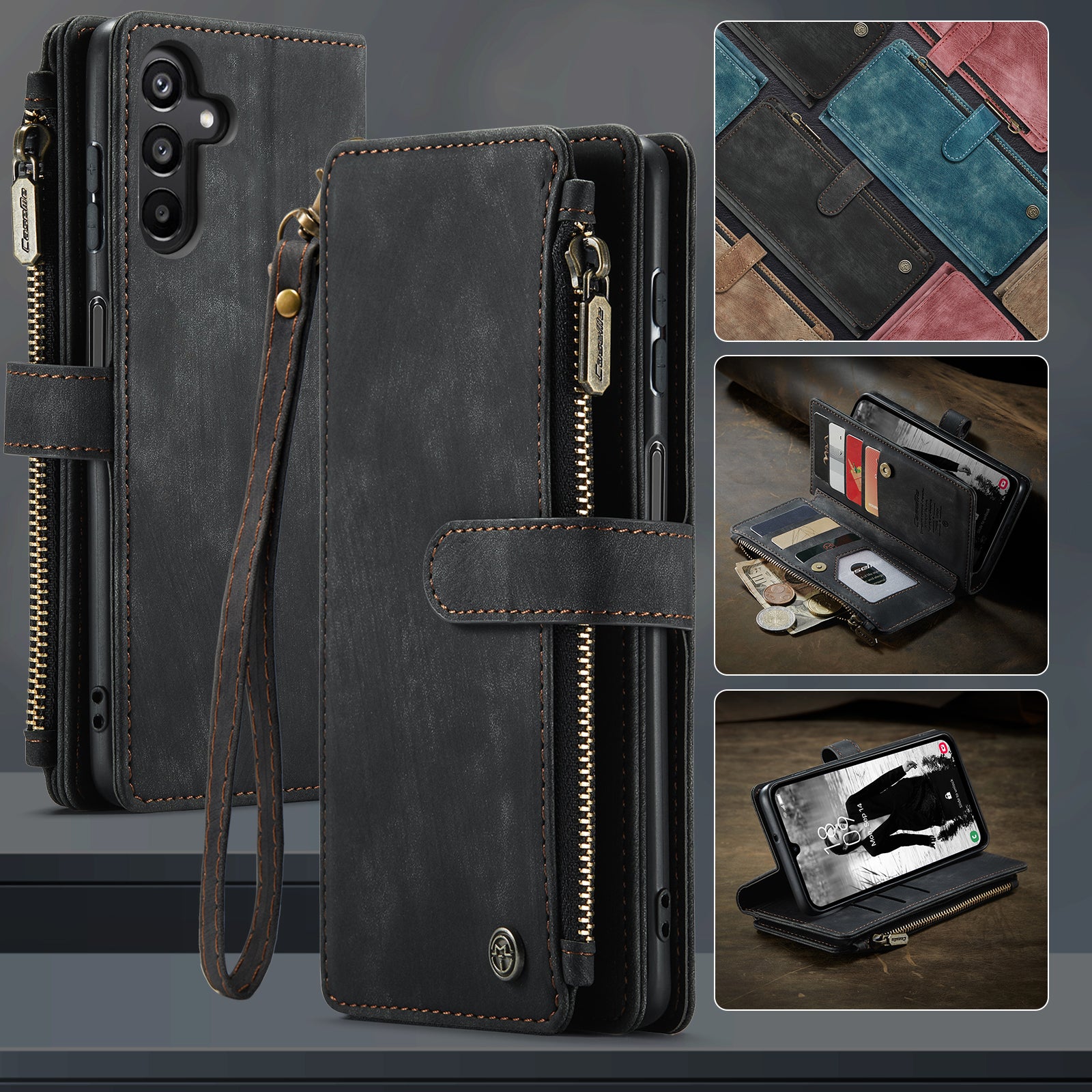For Samsung Galaxy A16 5G / A16 4G Case CASEME C30 Series PU Leather 10 Card Slots Wallet Phone Cover - Black For Samsung Galaxy A16 5G / A16 4G Case CASEME C30 Series PU Leather 10 Card Slots Wallet Phone Cover - Black